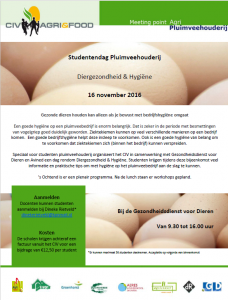 Uitnodiging landelijke studentendag pluimveehouderij 16 november 2016 Gezondheidsdienst voor Dieren Deventer thema diergezondheid en hygiene