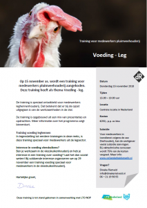 Flyer Training Mederwerkers Pluimveehouderij - Voeding Leg op 15 november 2018