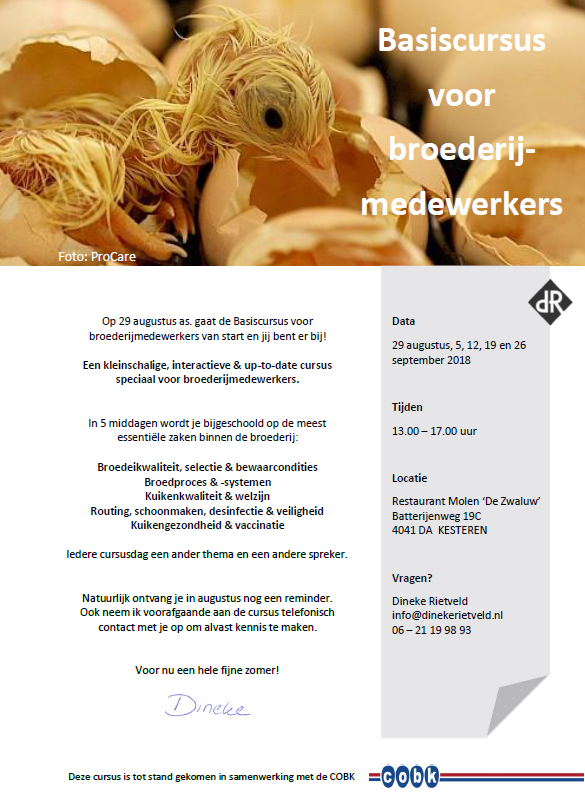 Flyer Basiscursus voor broederijmedewerkers augustus 2018